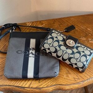 Coach Black and Gray Stripe Crossbody Bag with Wallet